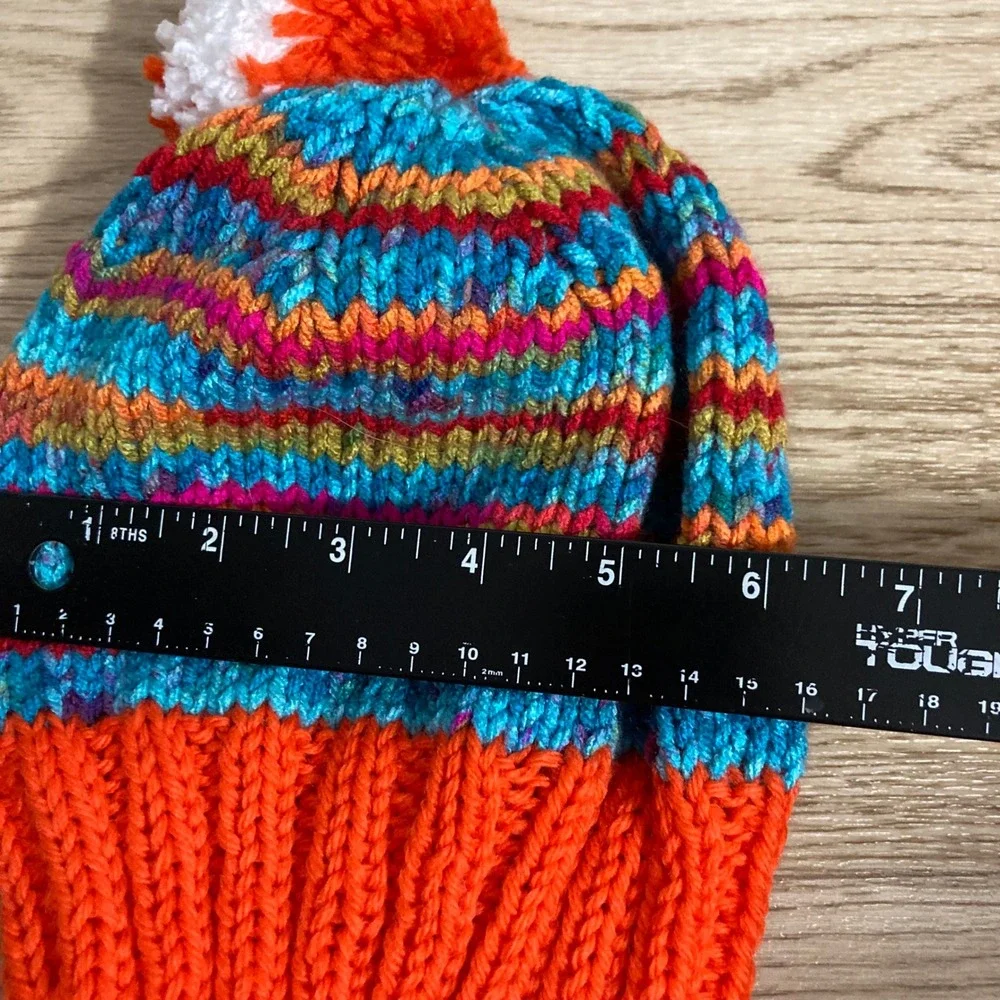 Unbranded Knit Beanie Kids OS Multicolor  Pom Pom Striped Winter Hat‎ RAINBOW